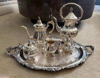 Beautiful Vintage Wallace Grand Baroque Silver-Plated Tea and Coffee Service with Tray