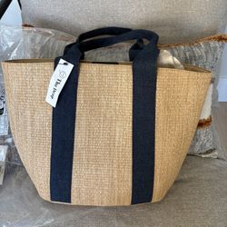New The Drop womens Tracy Large Canvas Detail Straw Tote