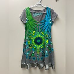 Desigual Patterned Grey, Blue & Green Dress
