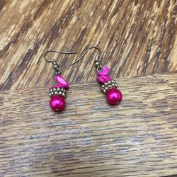 Cute Shiny Pink Dangle Earrings 
