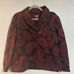 Croft & Barrow Red Black Shawl Collar 1/4-Zip Cardigan Sweater Top Petite medium