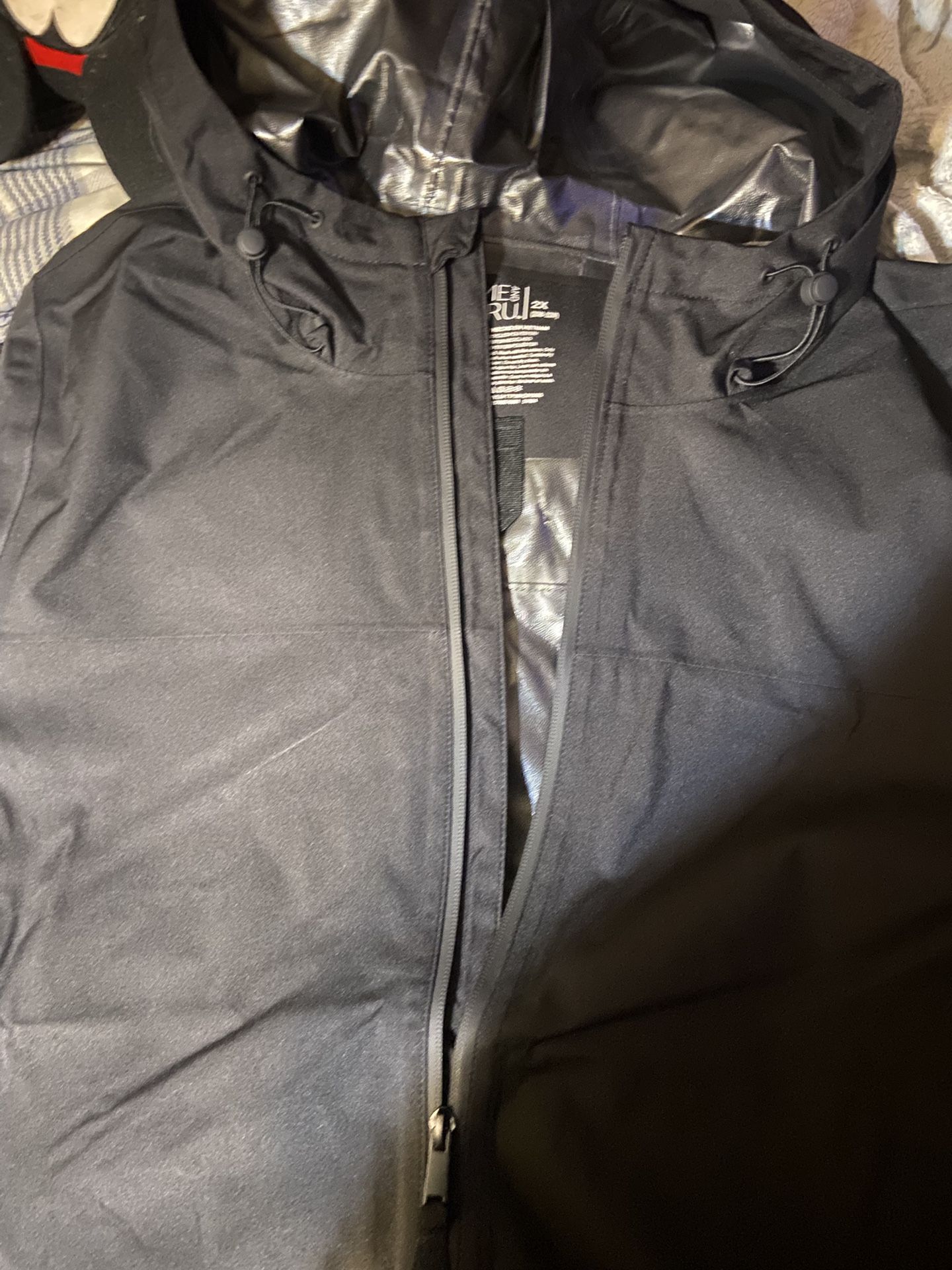 Time and Tru Black rain Jacket with front zipper pockets