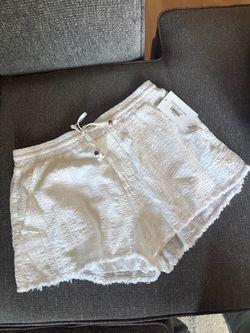White Textured Drawstring Shorts with Tags