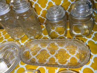 Glass Canister and Serving Tray Lot