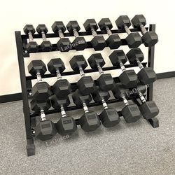 New Rubber Barbell Coated Hex Dumbbells 5LB - 50LB Weight Home RACK is INCLUDED