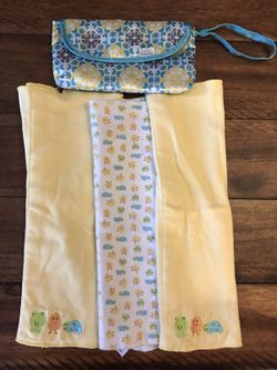 3 Ferber burp clothes and wipe bag