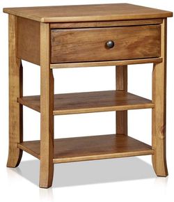 Rustic Wood 3-Tier Nightstand with Storage Shelf and Drawer for Bedroom