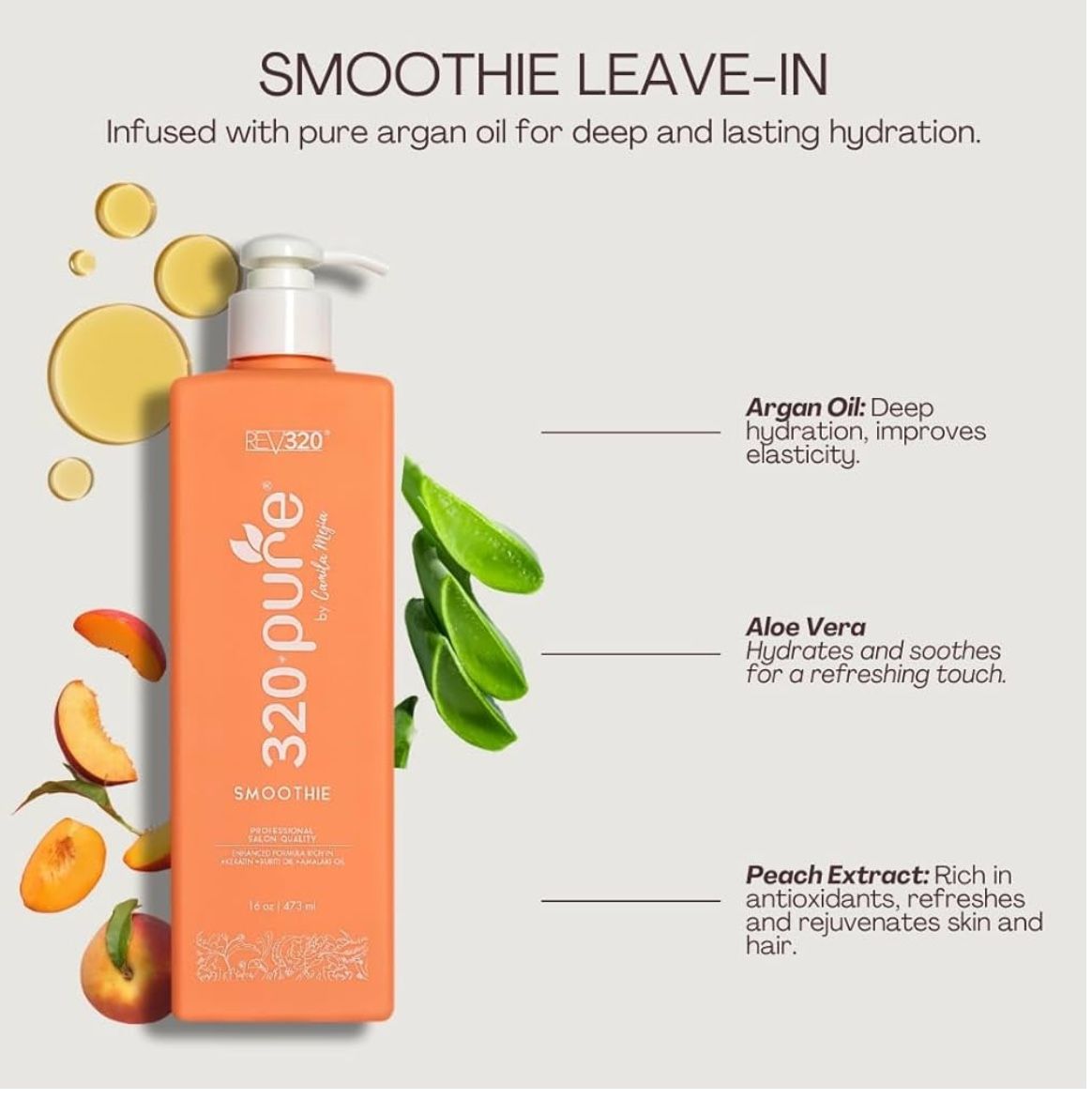 320Pure Smoothie Leave In Conditioner 16oz Pump Bottle, Sulfate Free, Color Safe & Lightweight Formula, Deep Repair Moisturizing Detangler for Frizzy,