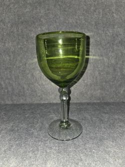 Green Glass Wine Goblet with Clear Stem