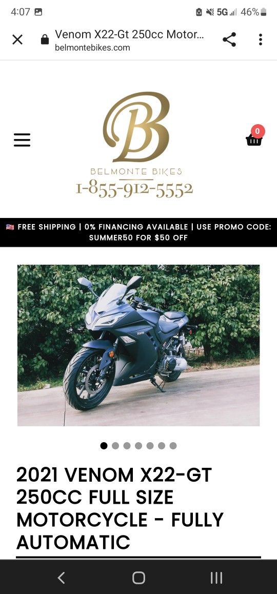 2021 Venom X22-GT 250cc FULLY AUTOMATIC MOTORCYCLE