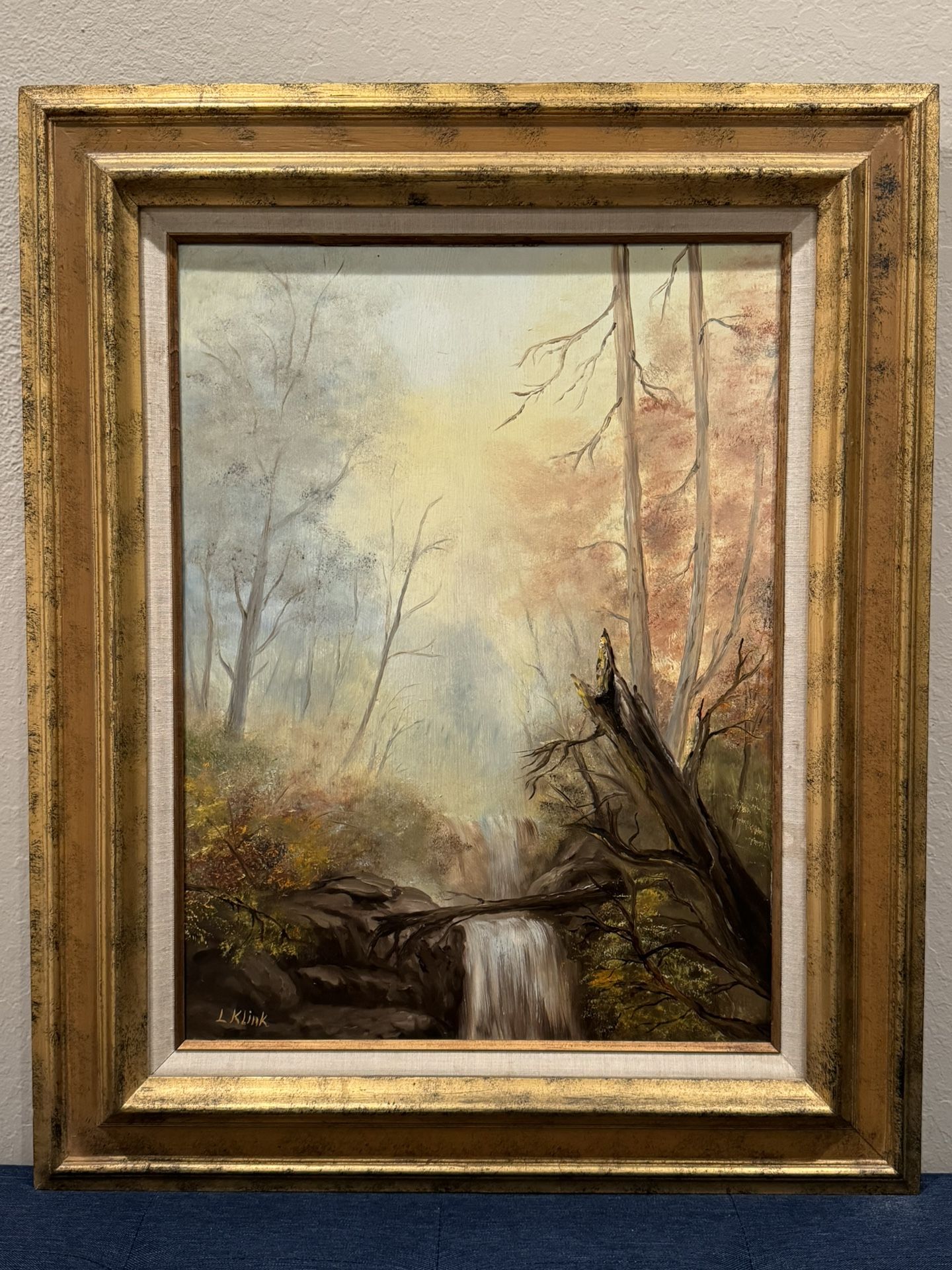 Amazing Impressionist Forest Waterfall Oil Painting by Cal. Artist Lilly Klink