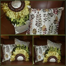 X2 NEW HIGH QUALITY SATIN SILK SUNFLOWER SUN FLOWER FALL LEAF OCCASIONAL ACCENT THROW PILLOW DECOR