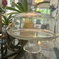 $85 – Heavy Glass Cake Stand with Dome (Excellent Condition)