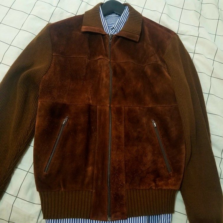 Mens Dark Brown Leather Suede Jacket Italy Size M