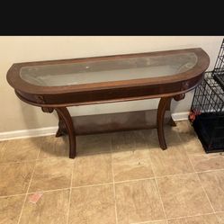 Wooden Cherry Color Foyer Table , Entry Table , Console . Nice Real Wood And Glass 