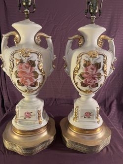 VINTAGE FRENCH CERAMIC ROSE LAMPS