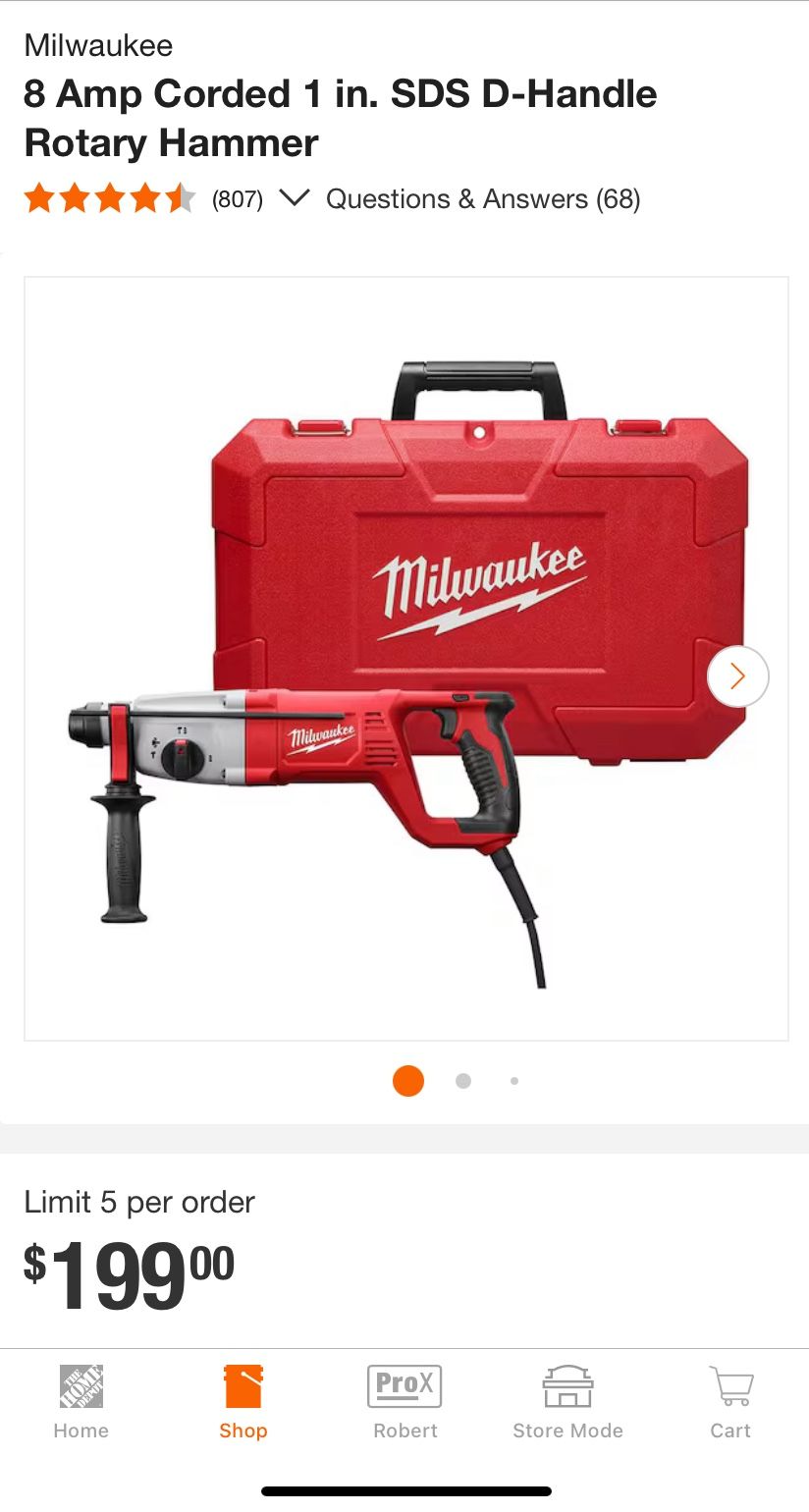 Milwaukee 1” rotary hammer