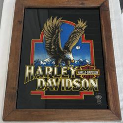 1987 Harley Davidson Glass Wood Framed Sign