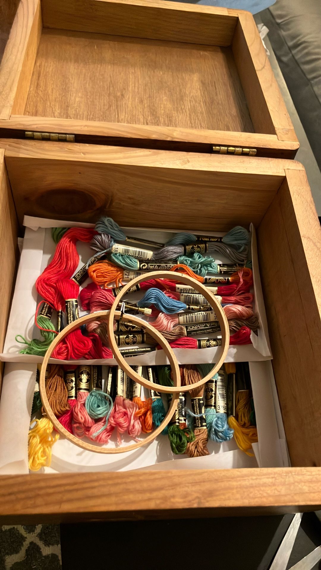 74 Ct Assorted color, Cross-stitch threads with two rings and storage box.