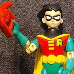 2003 Bandai 5" Talking Robin Teen Titans Go Animated Cartoon Series Action Figure  with Weapon - DC Comics - The Batman - Justice League - Working!