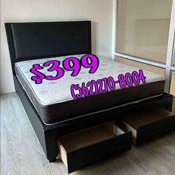 NEW QUEEN BED FRAME AND MATTRESS
