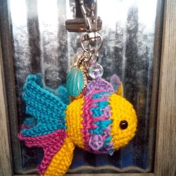 Crocheted Mosaic Goldfish Keychain/Bag Charm