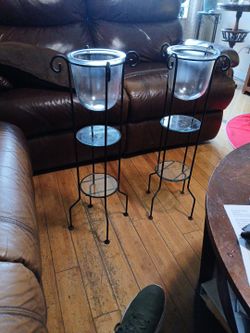 2 Used 3- Tier  Glass Vase With Wrought Iron Frame 