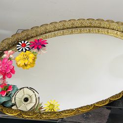 Vintage Extra Large Oval Ornate Elegant Mirror Vanity Tray