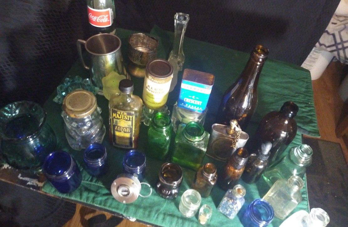 Vintage Bottles Cedar Polish Medicine Bottles Oil Containers Token Powder Beer Bottles Etc Mostly Metal Medicine Bottles Price Varies Make Offer? 