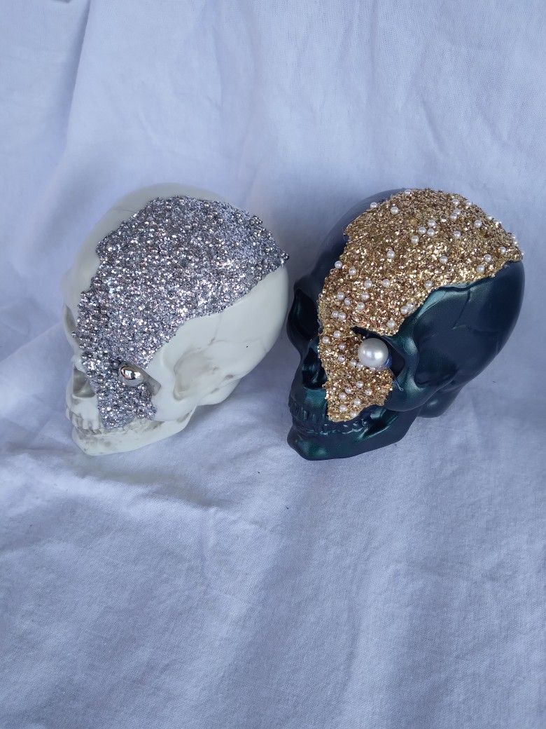 Halloween Skulls Blue & White Blinged Small 5" $2 Each