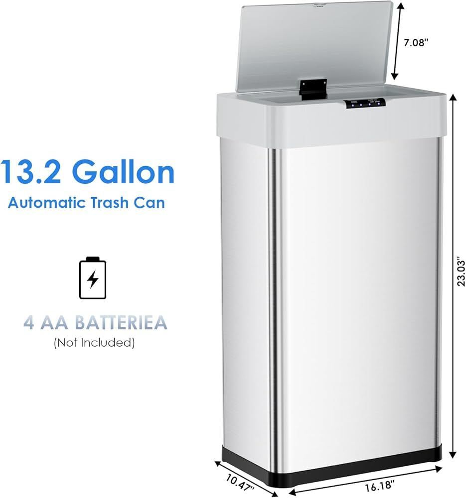 Sensor Trash Can, Touchless Motion Sensor Trash Bin, Smart Automatic Garbage Can with Soft-Close Lid, Bag Retainer Ring and Display Light,fo