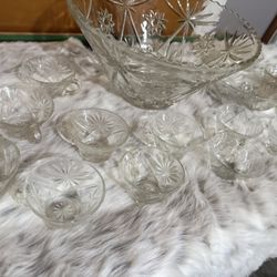 Glass Punch Bowl W/cups