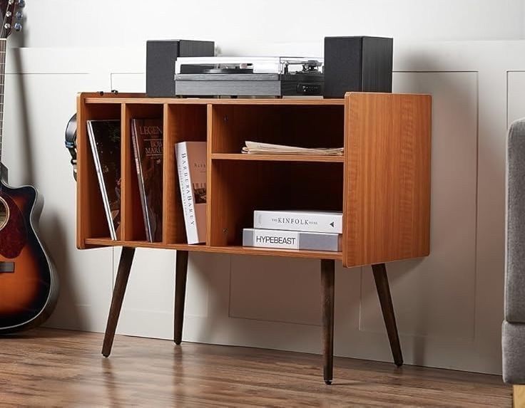 NEW Record Player Stand W/ Vinyl Record Storage, Turntable Table W/ Shelves & Backboard !