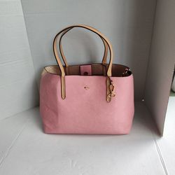 Gently Used Ladies Handbag Tote Faux Leather Pink/Beige
