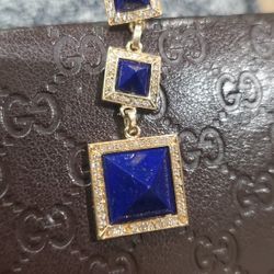 Natural Diamond And Lapis Earrings 