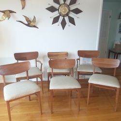 Vintage Mid Century Dining Chairs, Set Of 6, Restored, Reupholstered (See Full Details In Description)