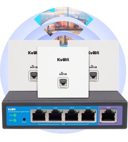 KuWFi WiFi 6 AX3000 Mesh System, Gigabit PoE Router with 3 Access Points Fix WiFi Dead Zones & Buffering, Seamless Roaming One SSID for Villas & Apart