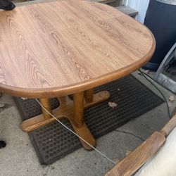 Old Table W/leaf And 4 roller Chairs 