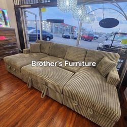 Sectional Sleeper Double Chaise Smoke Corduroy . New Especial Price