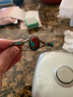Inlay turquoise and coral bracelet