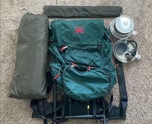 Rei Trekker hiking bag with(Bunsen burner and cooking kit and Tent