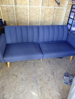 Blue Fabric Futon Sofa Bed