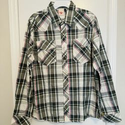 True Religion Western Pearl Snap Shirt White Breen Red Plaid Cowboy Mens XL