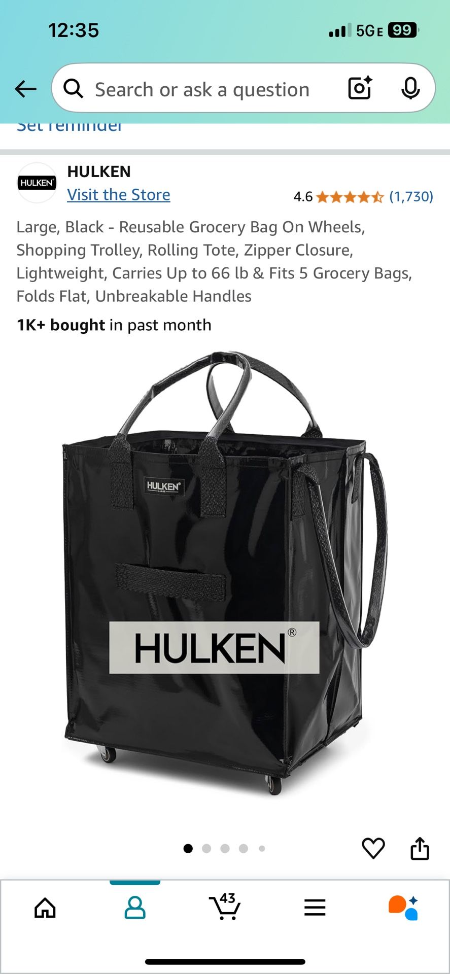 Size Large Hulken Bag With Wheels