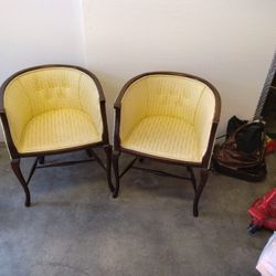 Pair Of Light Yellow Antique Chairs