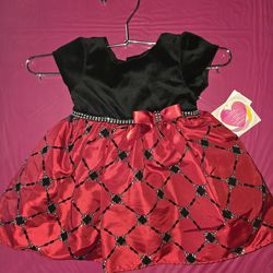 BABY GIRL FORMAL OUTFIT/ DRESS RED & BLACK WITH SILVER DESIGNS