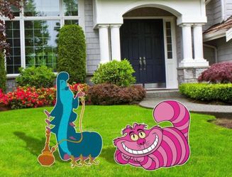 Caterpillar and Cheshire Cat yard sign cut outs - Alice in Wonderland