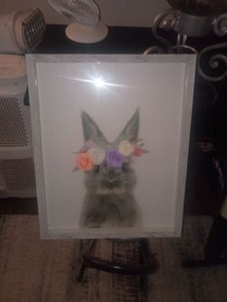 Framed Bunny Floral Crown Wall Art