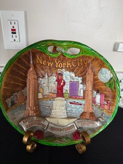 New York City Custom Hand-Painted Carved Faux-Wood Appearance Wall Plate