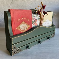 Vintage Upcycled Green Wooden Wall-Mounted Mail/Letter Holder